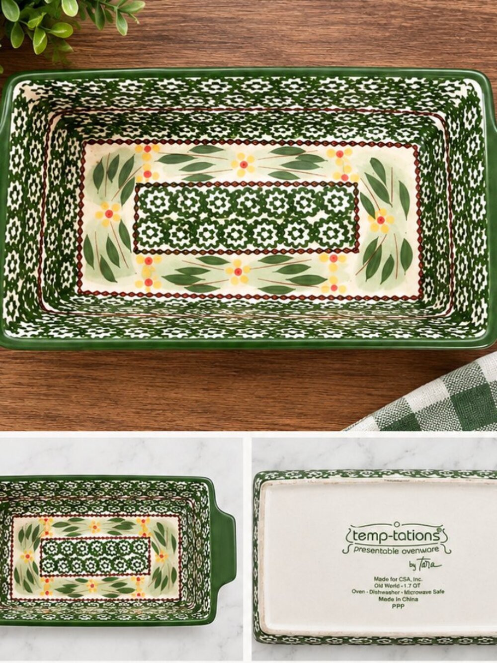 Temp-tations by Tara Old World Green 1.7 Qt Rectangular Baking Dish
